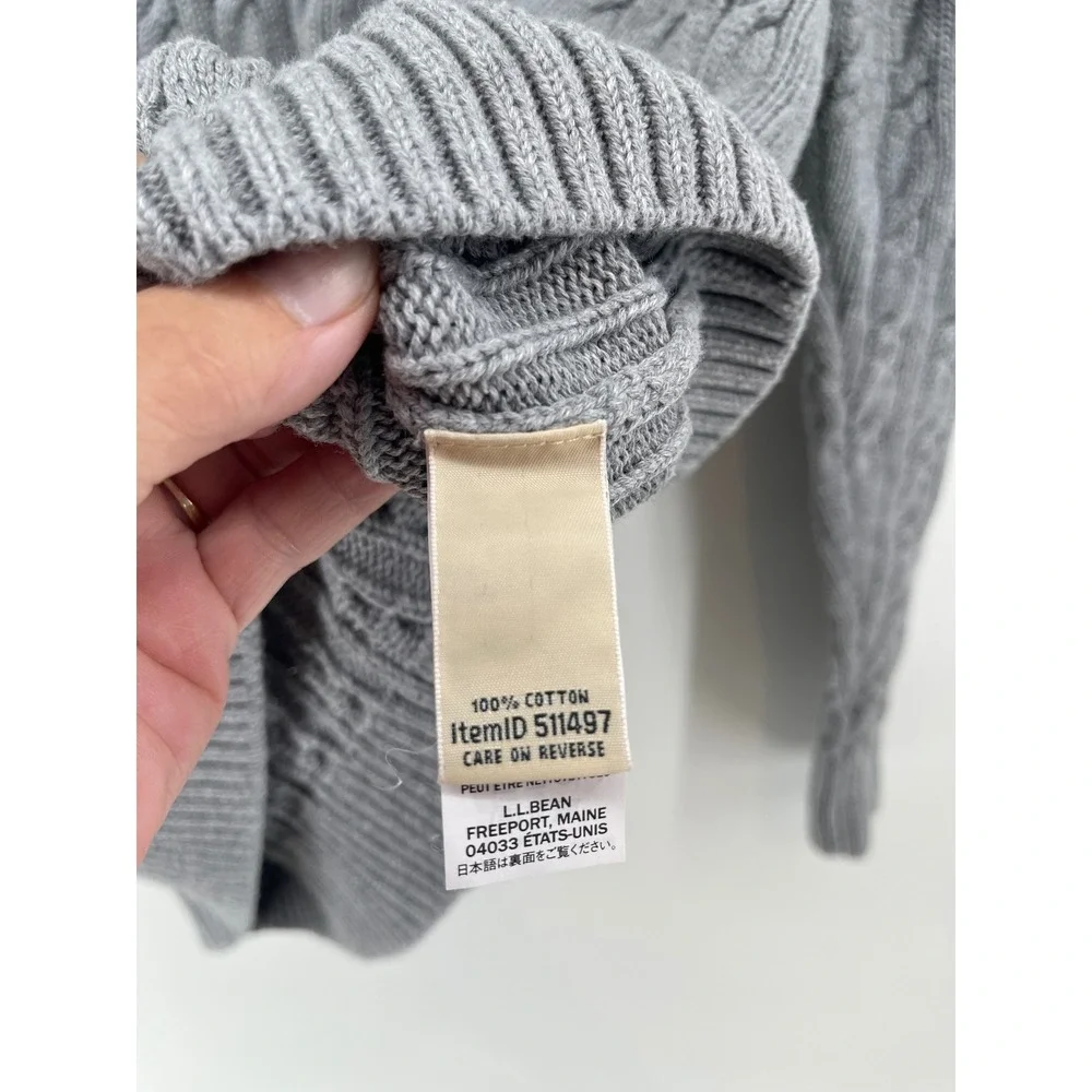 L.L. Bean Cable Knit Sweater Mens Medium Gray Excellent Split V-Neck Cotton